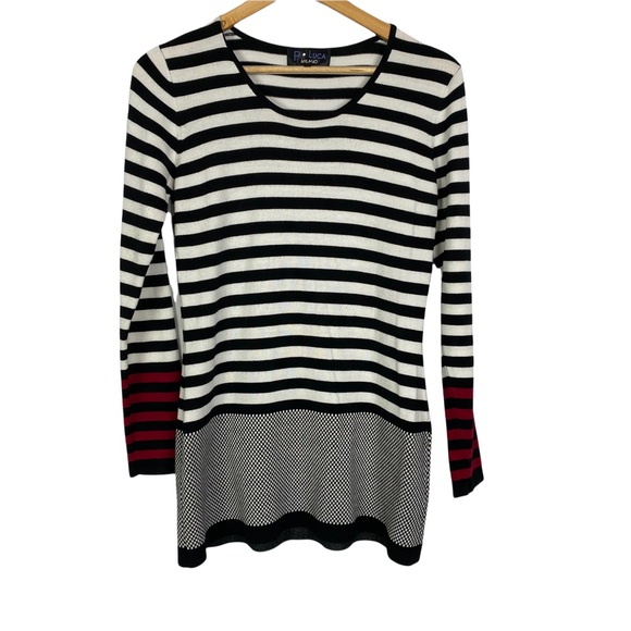 P Luca Milano striped Sweater Tunic Color Block Checkered Black White 90s M - Picture 2 of 10